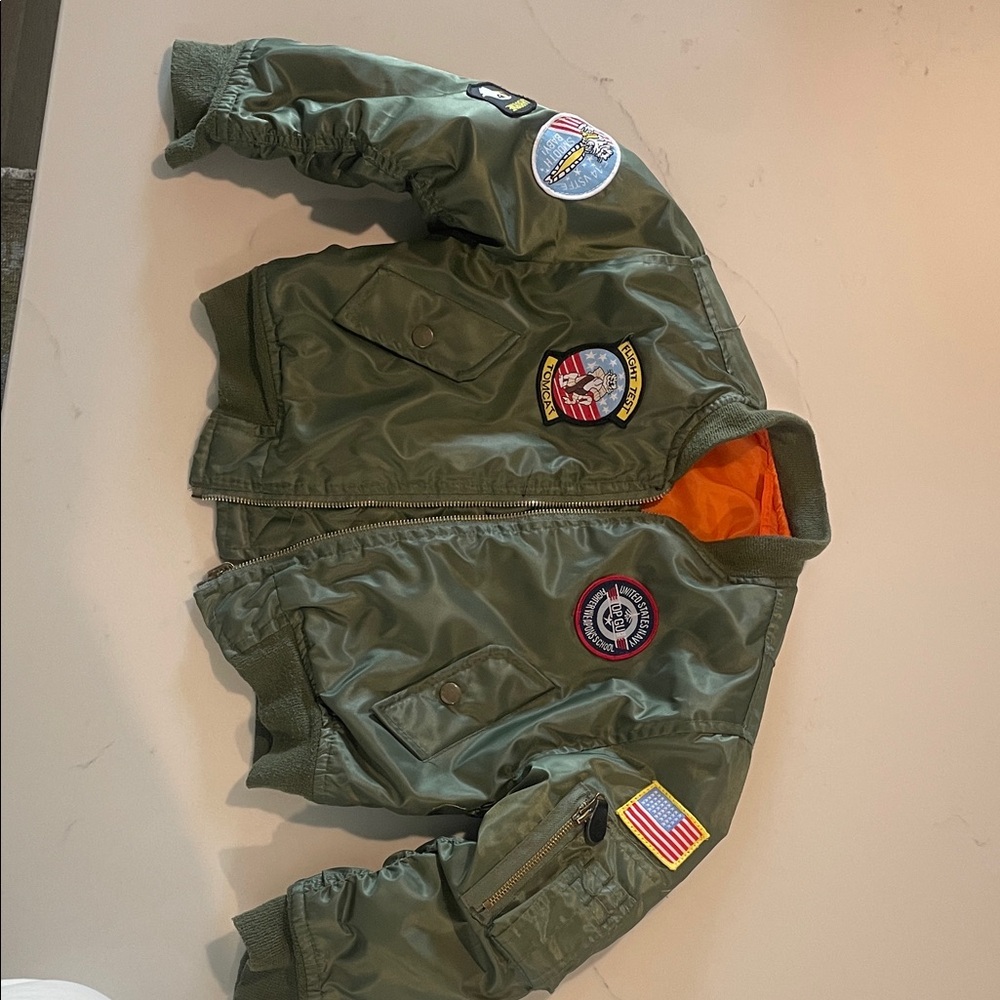 Green Bomber Jacket with Patches